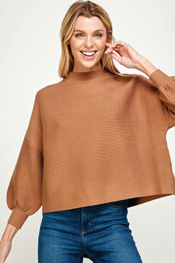 Bubble Sleeve Mod Mock Sweater in Camel